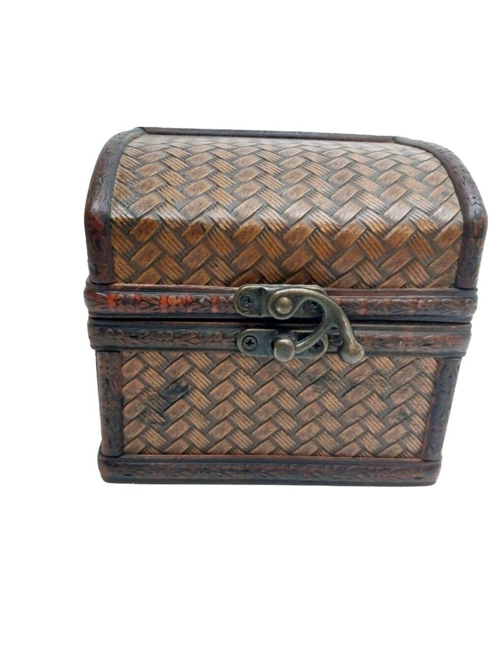 Vintage Decorative Woven Wooden Treasure Chest Storage Trinket Box Antique Style